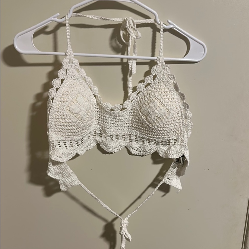 Crochet Halter Bralette - White